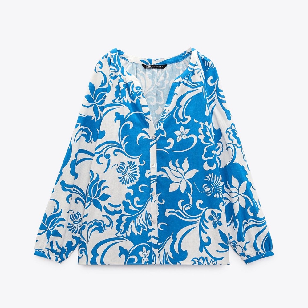 Zara printed linen blend shirt